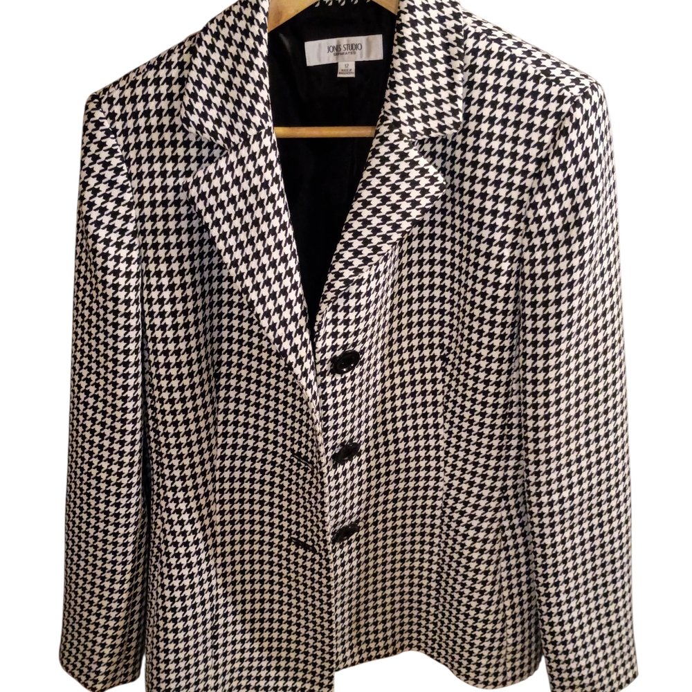 Jones Studio Women's Houndstooth Blazer - Black & White Size 12 Nwot